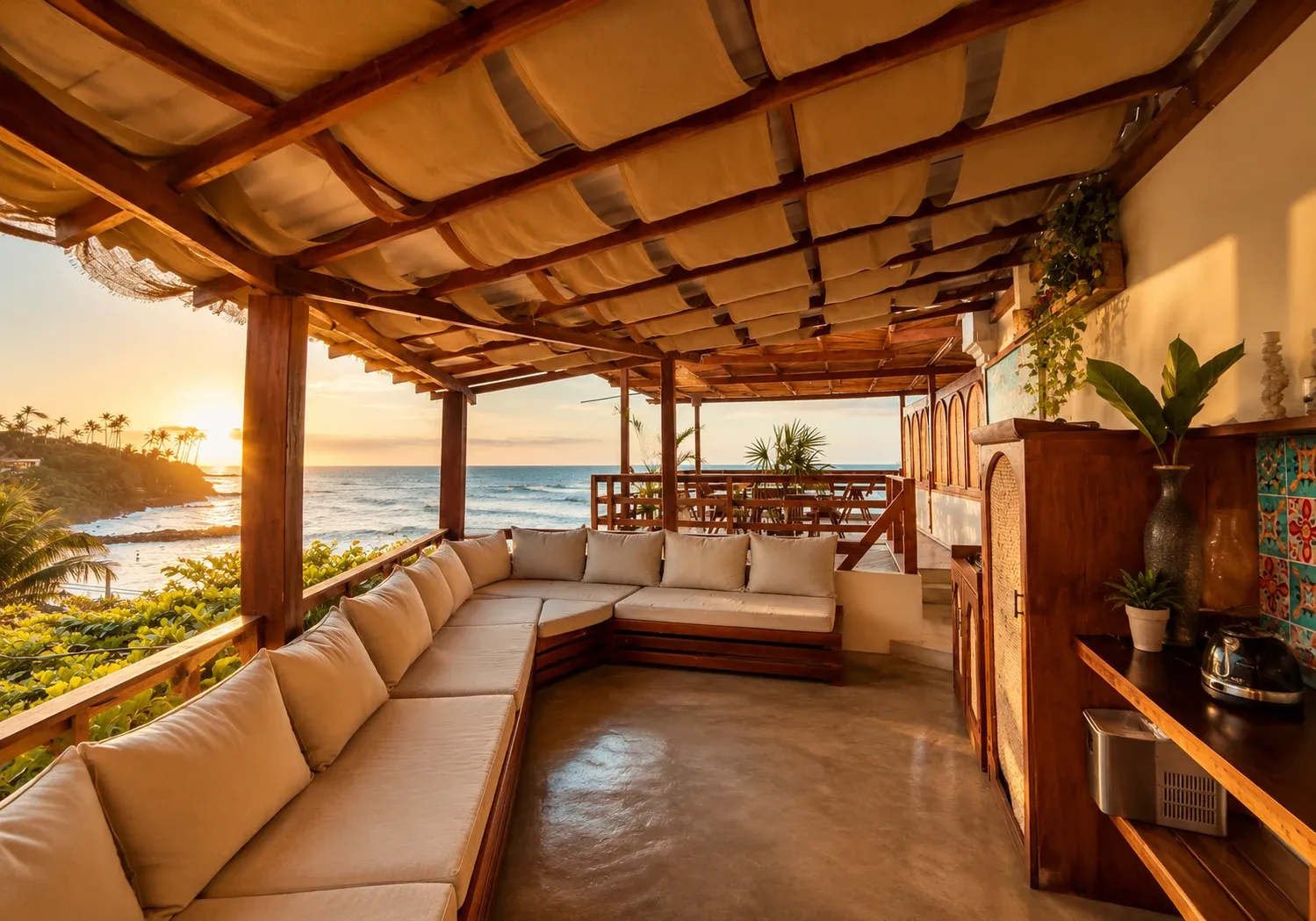 Ocean Bliss community lounge at sunset