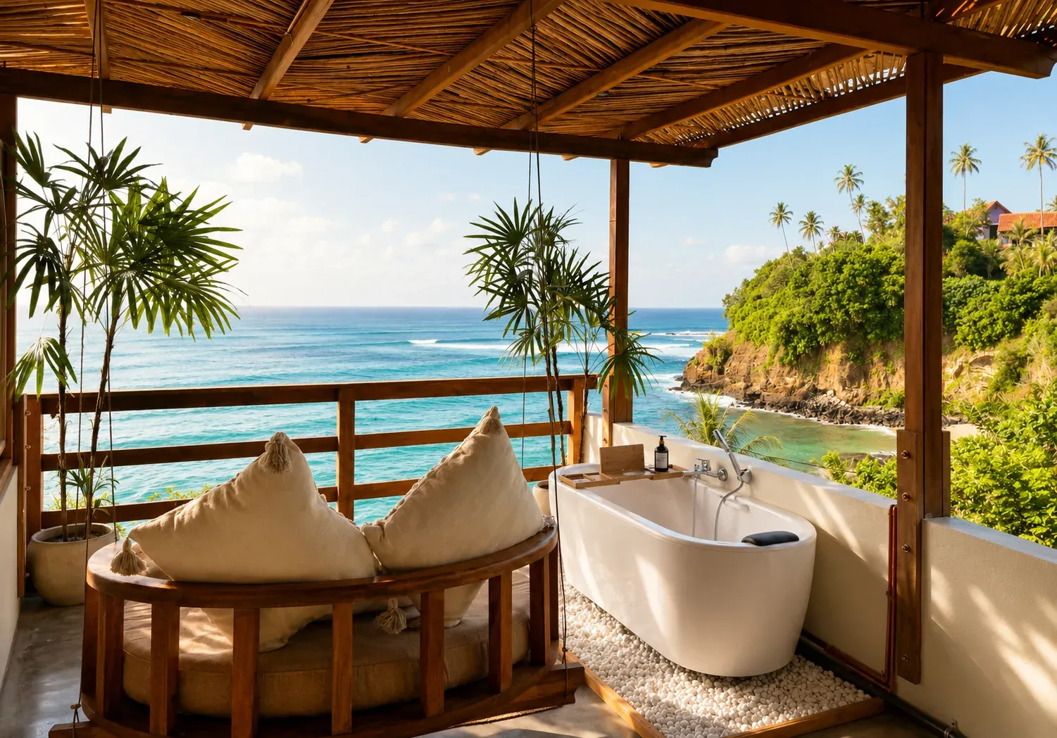 Private outdoor tub overlooking the sea at Ocean Bliss Weligama