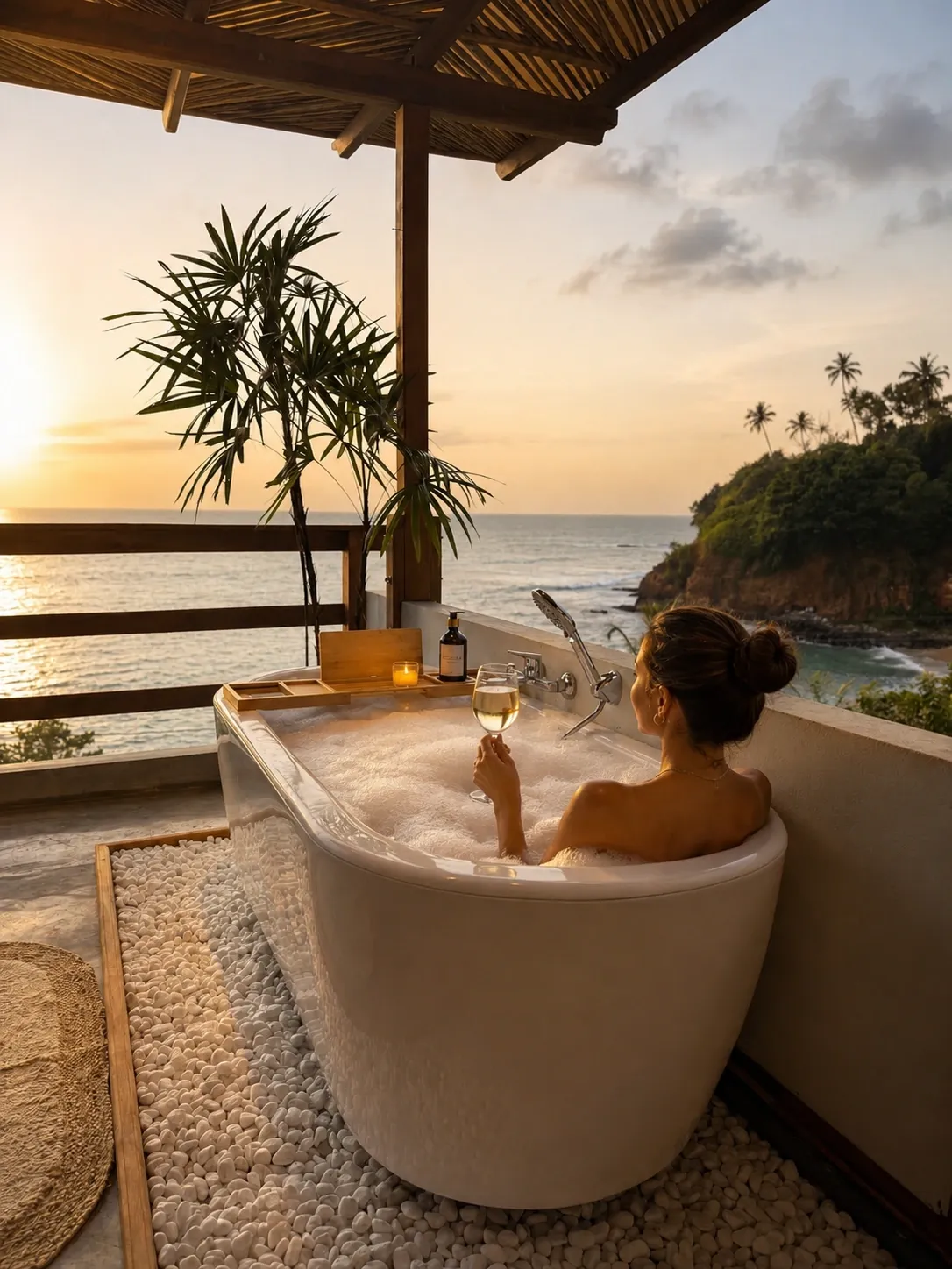 Private tub at sunset